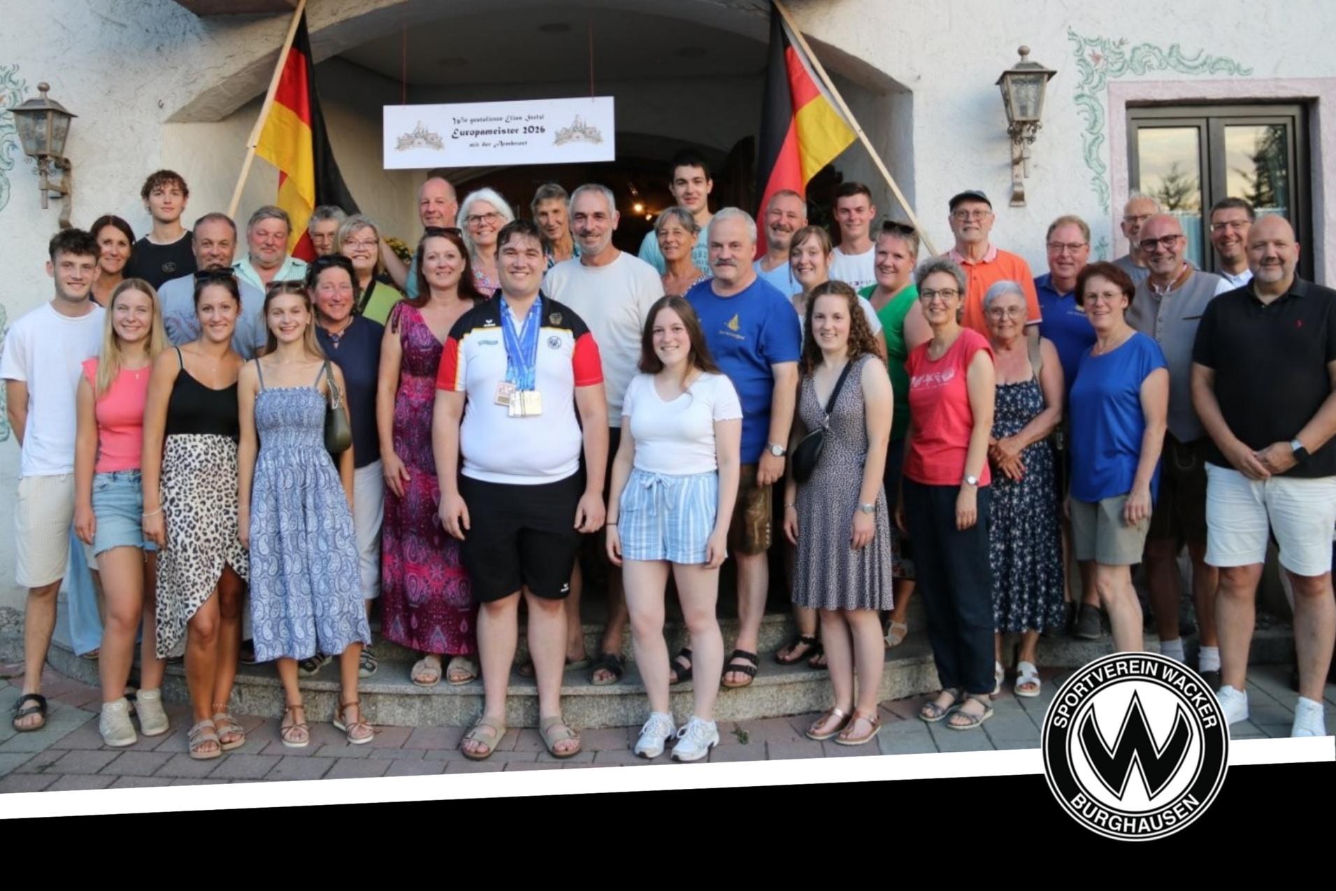 Elias Stelzl: Doppel-Europameister 2026 Armbrust Das Bild zeigt den Empfang von Elias Stelzl, doppelter Europameister 2026 Armbrust